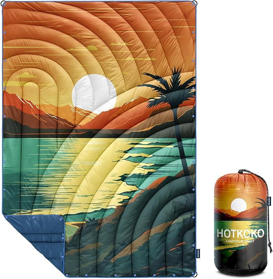 Camping Blanket,Lightweight Down Alternative Puffy Printed Camping Blanket Packable Outdoor Blanket for Camping,Traveling, Stadium, Hiking, Picnics