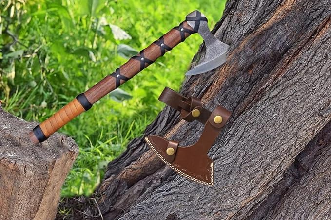 Handmade Viking Axe Real Carbon Steel Axe with Leather Sheath Camping Bearded Axes & Hatchets Hunting Axe Valentine's Day Gift, Camping & Hiking | Knives & Tools | Birthday Gift for him (VK-Ax-20)
