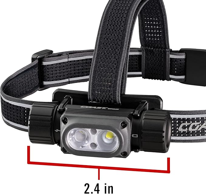 COAST WPH34R 2000 Lumen Waterproof Ultra Bright IP68 USB Rechargeable-Dual Power Headlamp, 6 Modes with Spot and Flood Beams, Black/Grey