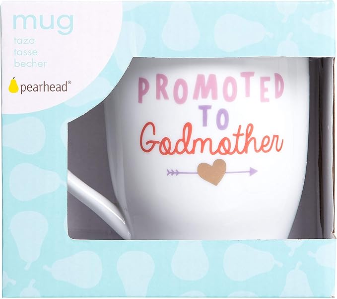 Pearhead Promoted To Godmother Mug, Keepsakes For Godmothers, New Baby Blessing Keepsakes, Godmother Proposal Gift, Holds 14 oz