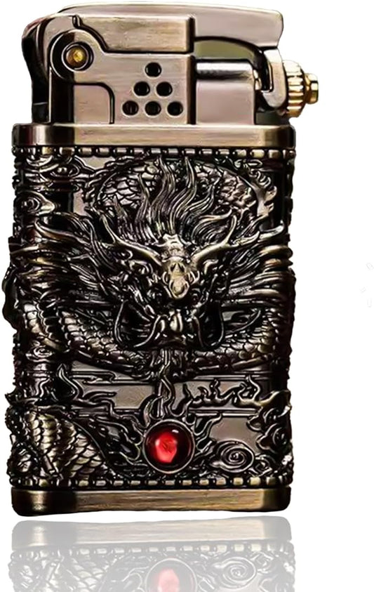 Cool Embossed Design Kerosene Wheel Lighter Refillable Eco-Friendly, Vintage Dazzling & Ultra-Cool, Unique for Men Candles Gift Camping BBQ (No Kerosene) (5#)