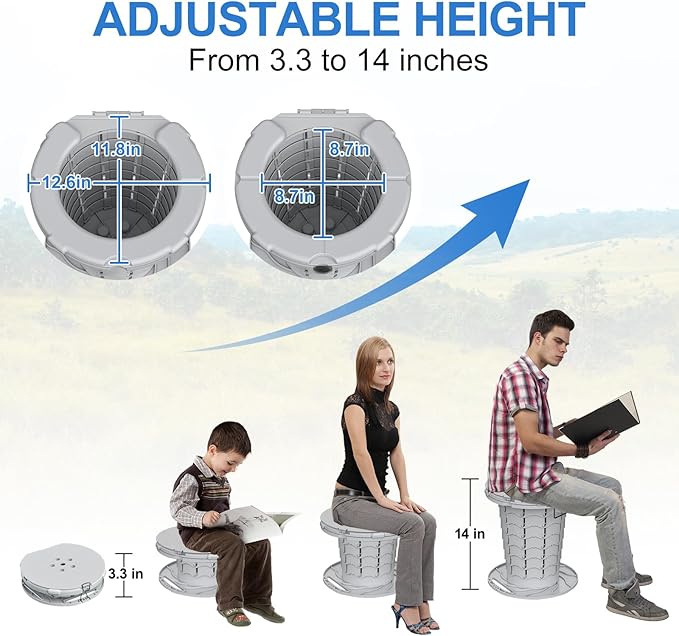 BLIKA Upgraded Retractable Portable Toilet with Cushion, 300LBS Adjustable Height Folding Toilet with Paper Holder, Travel Toilet Portable Camping Toilet, Soft Portable Toilet for Camping/Car, Gray