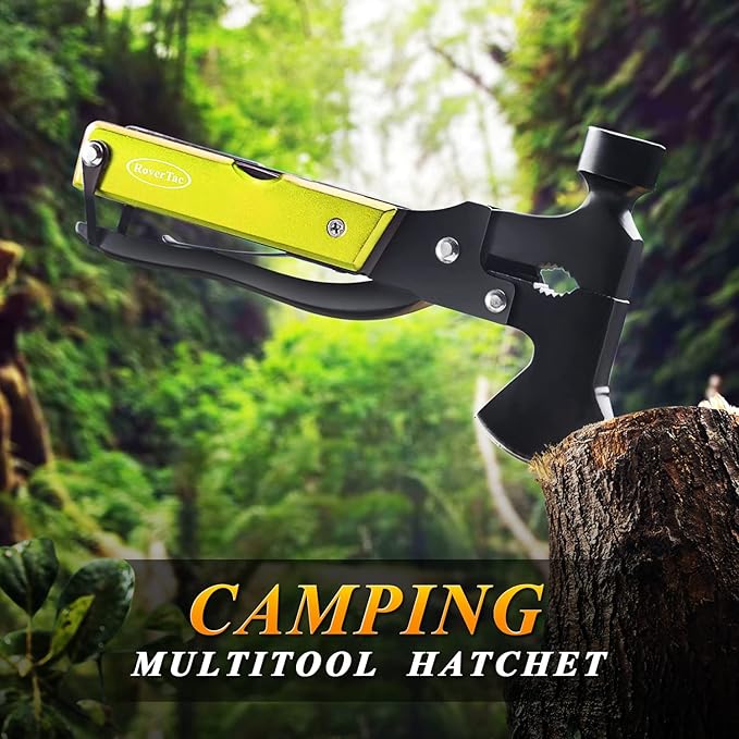 RoverTac Multitool Axe Hatchet, Camping Essentials Survival Gear, Gifts for Men, Mens Gifts Dad Gifts, Gifts for Men Husband Him, 14-in-1 Multi Tool Axe, Multitool Gifts for Camping Hiking Survival