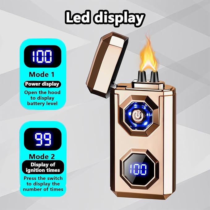 Electric Lighter,Arc Lighters Rechargeable,USB Type-C Fast Charge,High Power Windproof Lighter with LED Battery Display and LED Lighting, Suitable for Camping,Scented Candles(Gold)