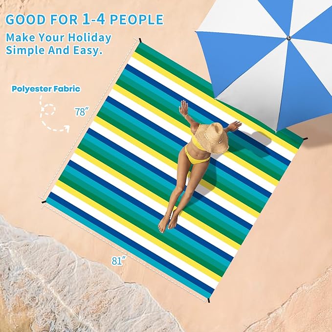BYDOLL Beach Blanket Sandproof Waterproof 78''×81''1-4 Adults Compact Lightweight Oversized Beach Blanket Large Picnic Mat Beach Blanket for Travel Camping Hiking Picnic