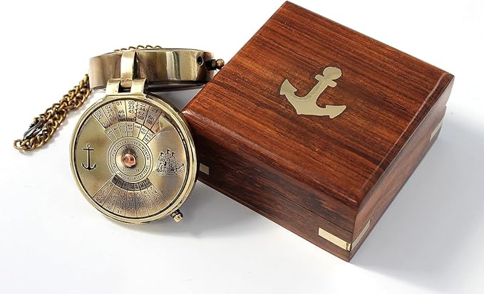 Pocket Calendar Compass, Camping Travelling Equipment, Boat Compass, Engraved Brass Compass, Home Decor, Gifts for Kids Children Teen Family, Nautical Navy Compass