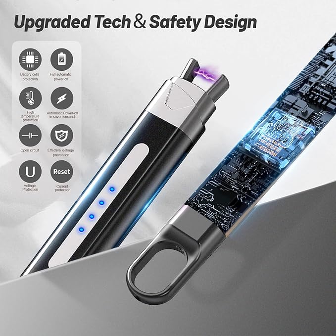 VEHHE Electric Lighter, Windproof & Flameless Candle Lighter Rechargeable USB, Arc Lighter with LED Display and Safe Button,Lighters for Candle BBQ Camping-Black