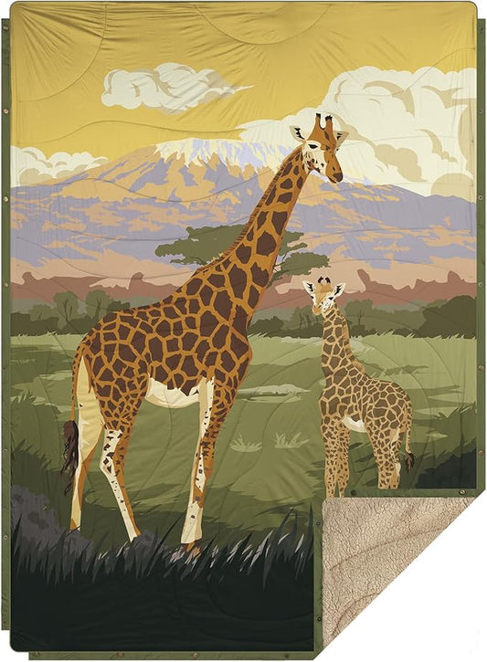 Outdoor Camping Blanket with Sherpa Lining, Extra Warm Thick Camp Blankets & Puffy Ultralight Soft Poncho DWR Camping Quilt for Cold Weather, Adventure,Sleeping,Backpacking 78"x 56"