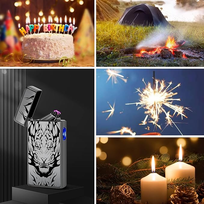 LcFun Electric Lighter USB Type C Rechargeable Lighter Electronic Plasma Lighters Windproof Flameless Arc Lighter for Candle, Incense Stick, Outdoor Camping
