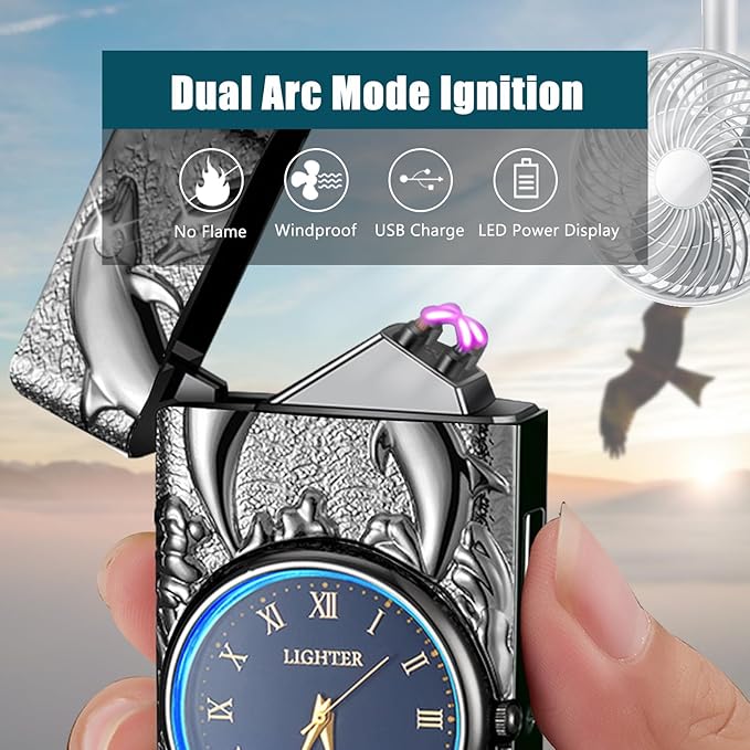 Plasma Lighter Rechargeable Electric Candle Lighter USB Electronic Lighter Windproof Dual Arc Lighter with Gift Box for Holiday, Birthday, Gift for Men and Women (Black Dolphin)