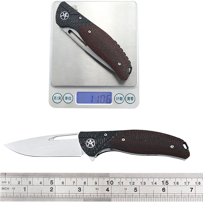 ALBATROSS Pocket Folding Knife, 3.5" D2 Steel Blade, 4" Carbon Fiber splicing Micarta Handle, Liner Lock, FK053
