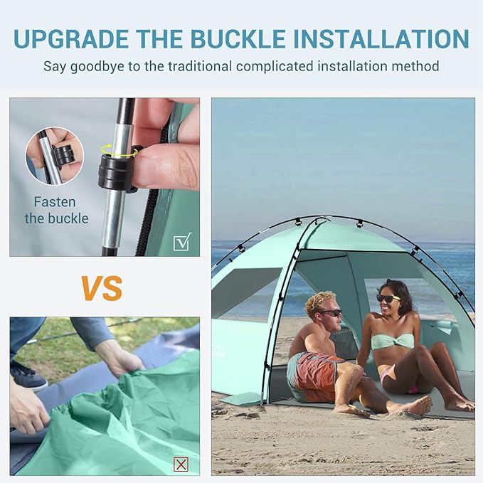 Elegear Beach Tent Sun Shelter with Canopy, 4-5 Person Pop Up Beach Tent, Easy Setup UPF 50+ UV Protection Portable Lightweight Double Silver Coating Cabana Sun Shade Shelter - Green