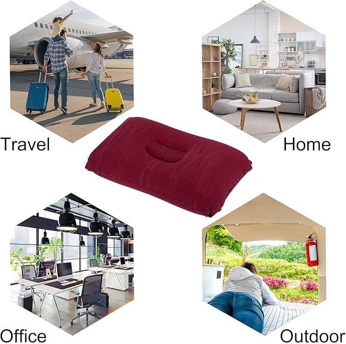 PATIKIL Inflatable Pillow, 4 Pack Squared Ultralight Camping Travel Pillow Desk Rest Neck Support for Hiking Backpacking Office, Dark Purple, Wine Red