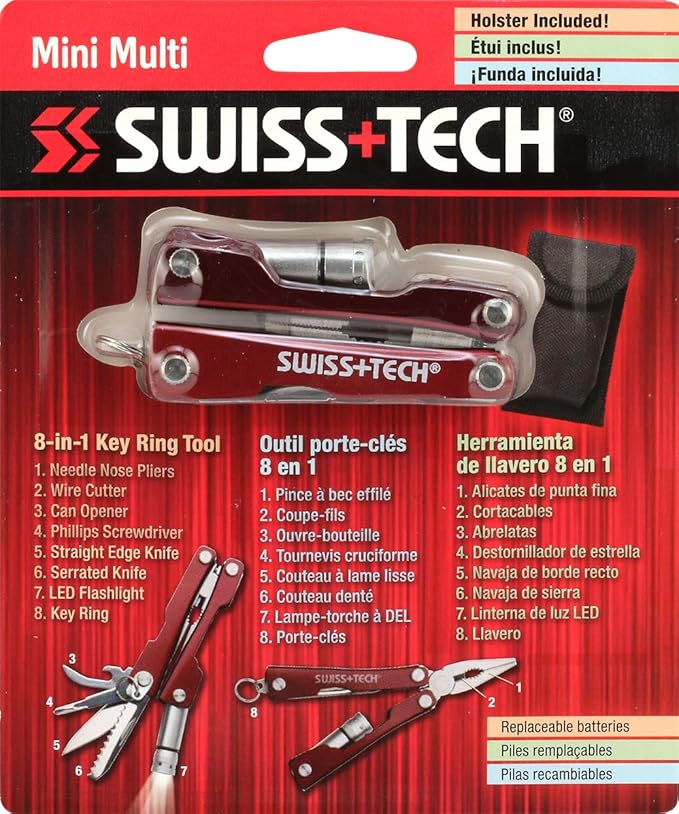 SWISS+TECH ST35000 Mini Pocket Multi-Tool, 8-in-1 Tool, Use During Camping, Sports (Single Pack)