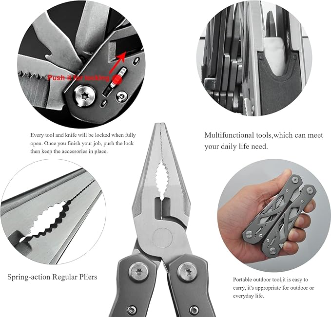 SQT1508 14-in-1 Multitool, Gifts for Men, Foldable & Self-Locking, Professional Multitool for DIY, Outdoor Camping, and Home Repairs...