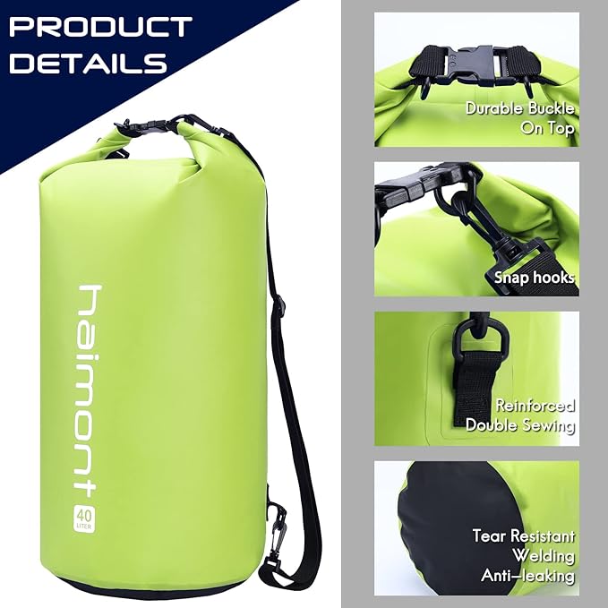 Haimont Waterproof Dry Bag Floating Dry Sack Roll Top Drybag Backpack for Kayaking, Rafting, Boating, SUP, Fishing with IPX8 Waterproof Phone Case, Love Bird Green, 40L