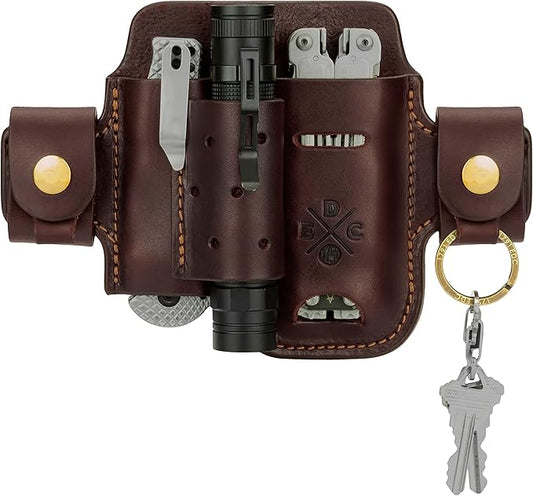 Multitool & Flashlight Holster, Leather EDC Organizer Belt Pouch Fits Multitool, Knife, Flashlight, Keys - Compatible with Heavy Duty Leatherman, Gerber, SOG Multitools