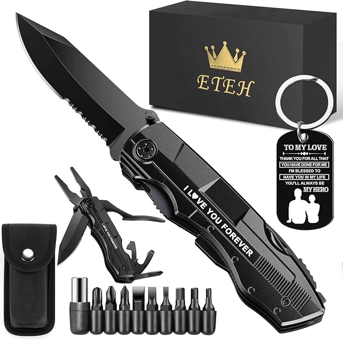 Gifts for Him Boyfriend Husband,Multitool Pocket Knife "I LOVE YOU",Anniversary Birthday Christmas Valentines Day Gifts for Him,Unique Camping Hunting Cycling Gift Ideas for Men