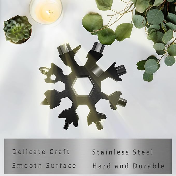 Snowflake Multitool, 2pcs Snowflake Tool Stainless Steel 18 in 1 Snowflake Multitool with Carabiner Clip, Keyring and Storage Bag for Christmas Gift Men's Present(double black)