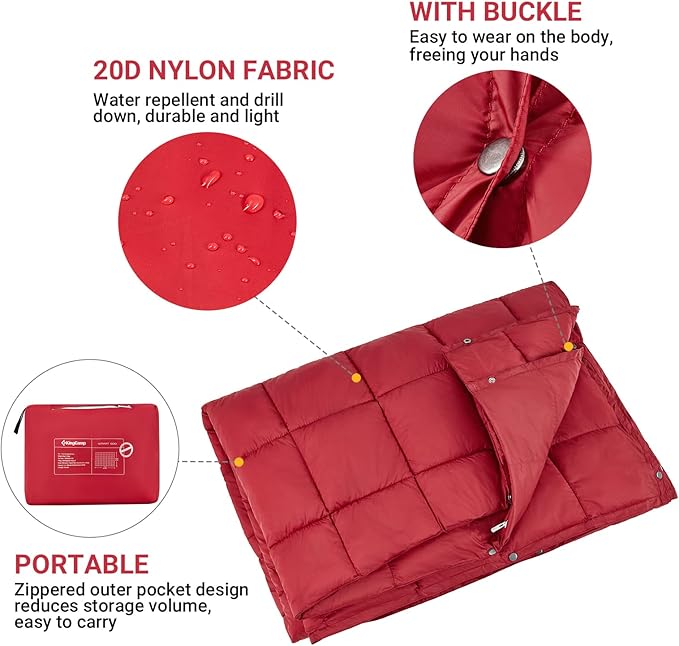KingCamp Camping Blanket Lightweight, Multifunctional Warm Puffy Outdoor Blanket with Snap Button, Water Repellent, Packable, for Travel, Airplane, Hiking, Picnic