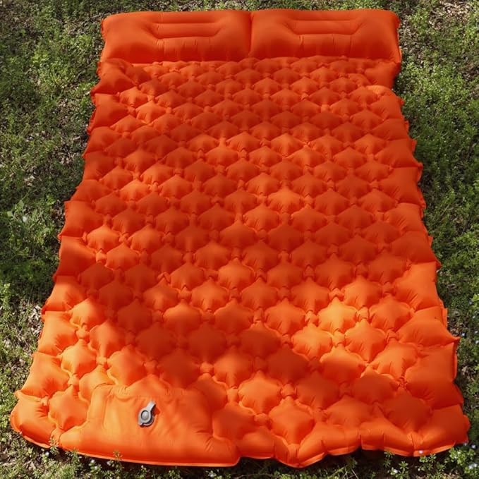 Sleeping Pad for Camping, Inflatable Sleeping Mat with Pillow, Camping Pad with Built-in Foot Pump, Lightweight Camping Mattress Pad for Car Camping, Backpacking, Tent and Hiking (Full (Orange))