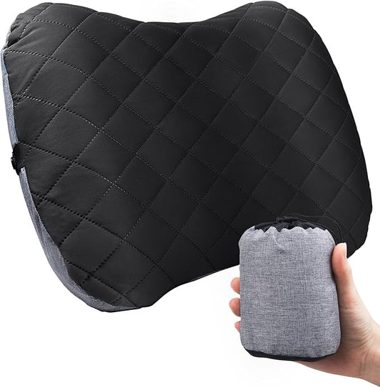 Inflatable Camping Pillow with Removable Cover - Ultralight Compact Camp Pillows for Sleeping, Backpacking, Hiking, Beach, Outdoor - Portable Blow Up Air Travel Pillow for Neck & Lumbar Support -Black