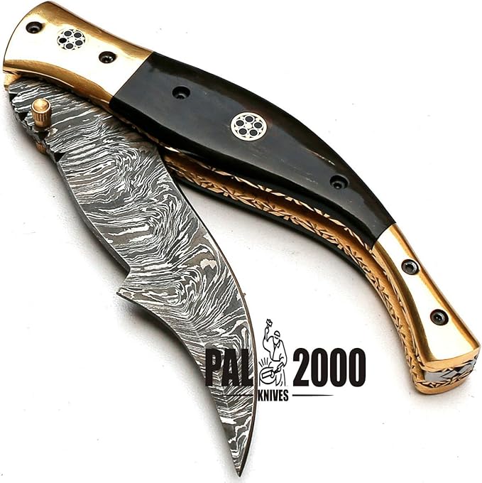 PAL 2000 KNIVES POC-8735 Best Handmade Damascus Pocket Knife Beautiful Folding Knife With Sheath 10 Inch