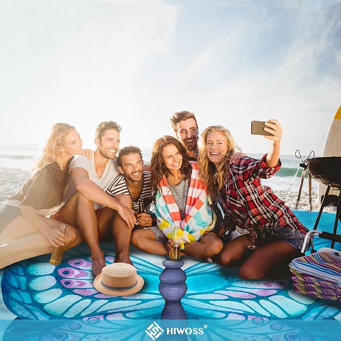 Beach Blanket Waterproof Sandproof Oversized 95”x 80”,Sand Free Beach Mat with Corner Pockets,Portable Mesh Bag for Beach Festival,Picnic,Travel and Outdoor Camping (SkyButterfly)