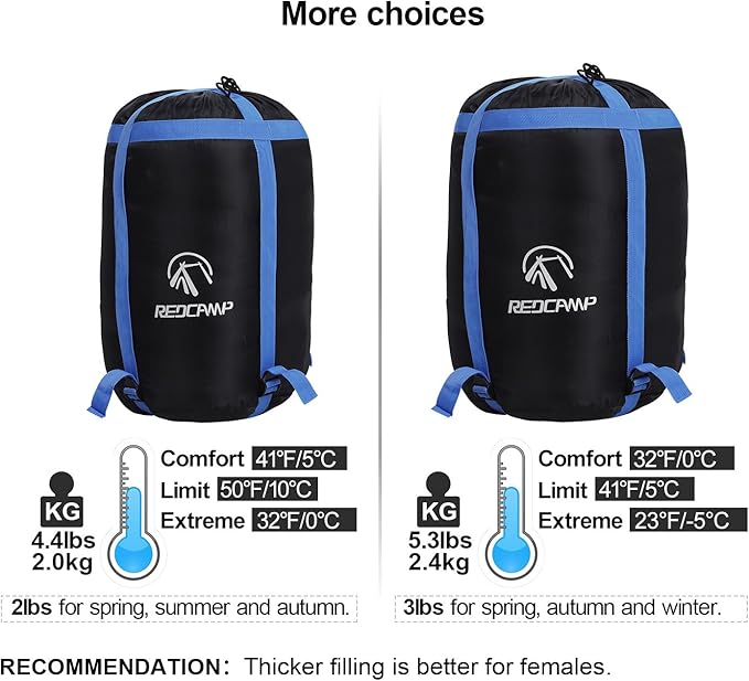 REDCAMP Flannel Sleeping Bag for Adults, Comfortable Cotton Sleeping Bags for Camping with Detachable Hood, Red/Grey/Blue