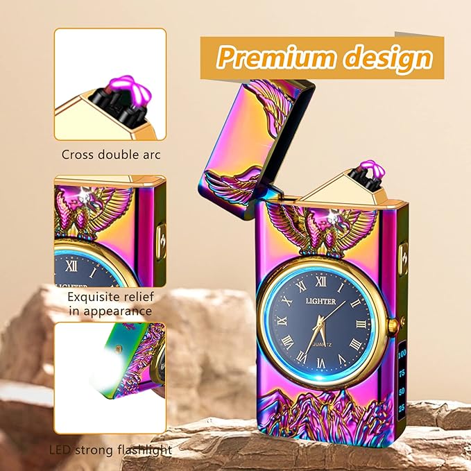 Gifts for Him Electric Lighters Rechargeable Windproof Arc Plasma Lighter Unique Lighter with Watch dial,Gifts for Men(Color)