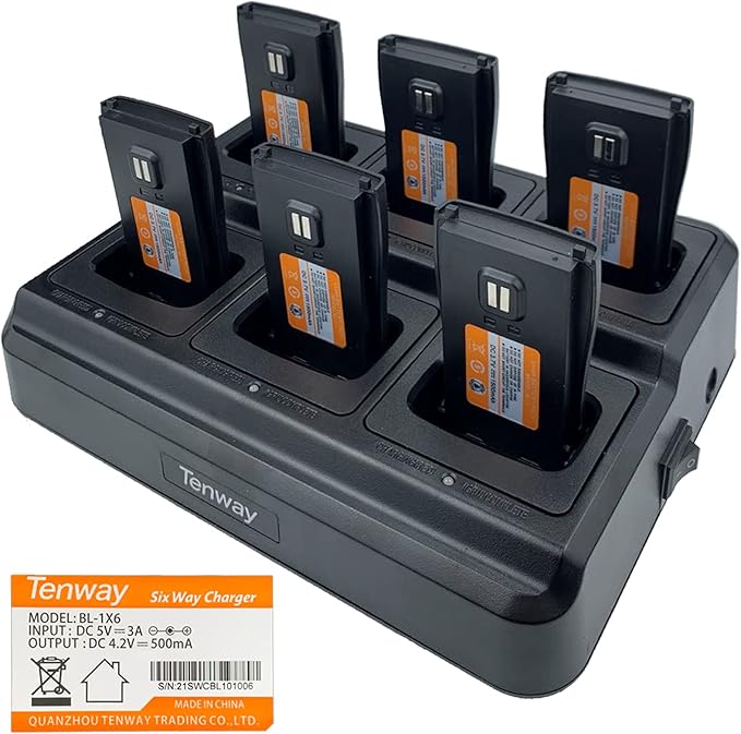 6Pack TW-888S Two Way Radio for Adult Long Range Rechargeable Handheld Walkie Talkie with Air Earpiece and Programming Cable and 6 Way Multi Unit Charger