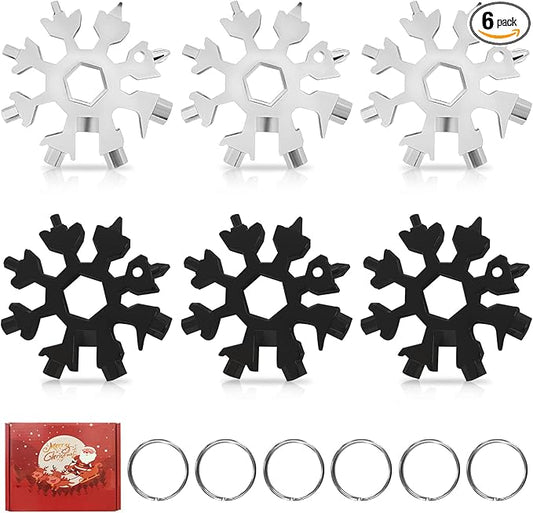 6PCS Snowflake Multitool,18-In-1 Stainless Steel Snowflake Wrench Screwdriver Multi-Tool, Portable Pocket Keychain Tools,Stocking Stuffers for Adults Christmas Gifts