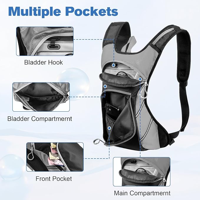 Zacro Hydration Backpack, Upgraded Leak Proof Hiking Backpack with 2L/3L TPU Water Bladder, Water Backpack for Running Hiking Biking Climbing, Lightweight Hydration Pack for Men & Women