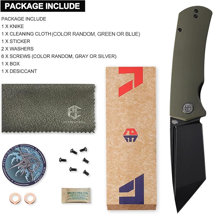 Petrified fish PFP01T Beluga,3.58" K110 Stonewashed Blade, 170g G10 Handle Front Flipper Liner lock Folding knife (Green G10, Black Stonewashed)