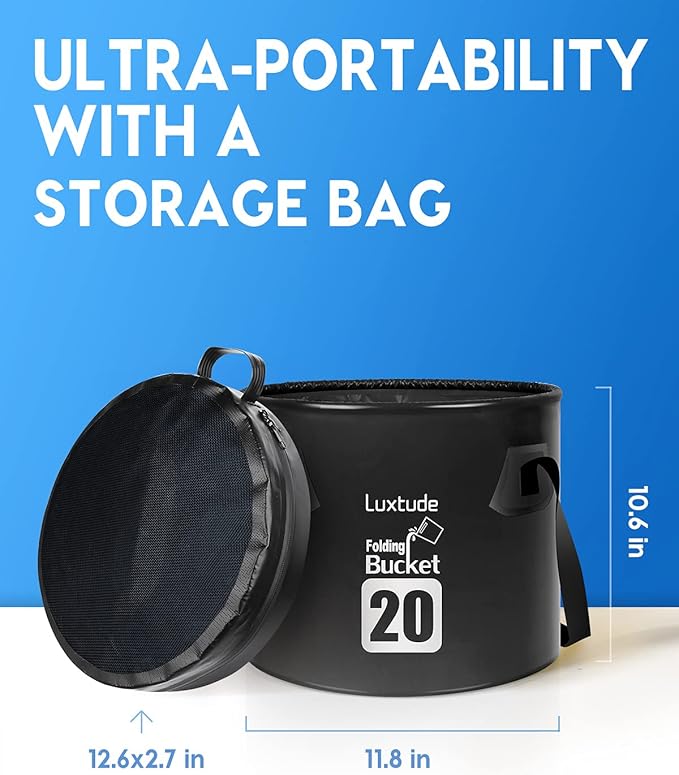 Luxtude Collapsible Bucket with Lid, 5 Gallon Bucket(20L), Camping Bucket, Food Grade Water Bucket, Folding Bucket for Camping, Hiking, Fishing, Car Washing Bucket