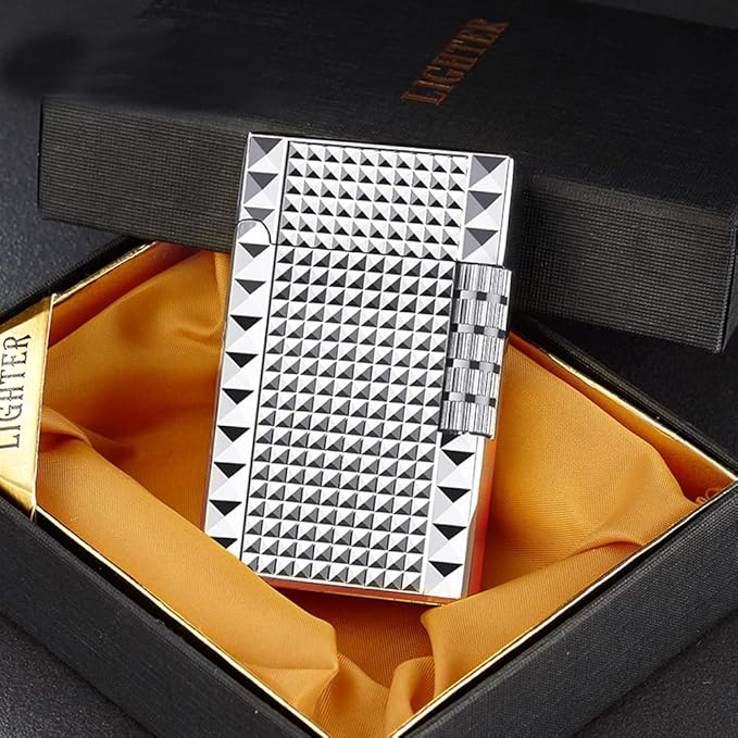Lighters Soft Flame Lighter Traditional Flame Cigar Lighter with Adjustable Flame Dial Vertical Ignition Roller Good for Gift Outdoor Camping Hiking Fishing Grill Adventure Candle (Silver03)