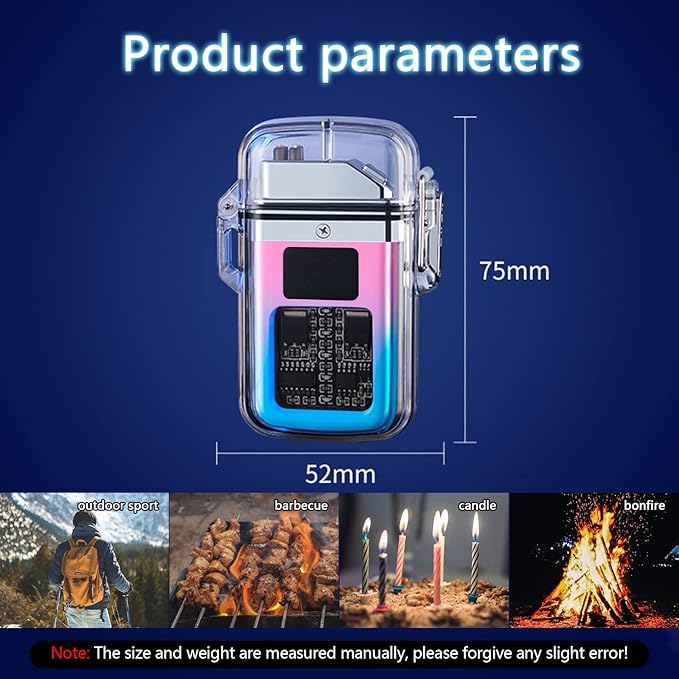 Electric Lighter Transparent Waterproof Dual Arc Plasma Lighter with LED Battery Indication Type-C Rechargeable Outdoor Lighter Windproof Lighter for Boyfriends and Friends (Blue and Pink)