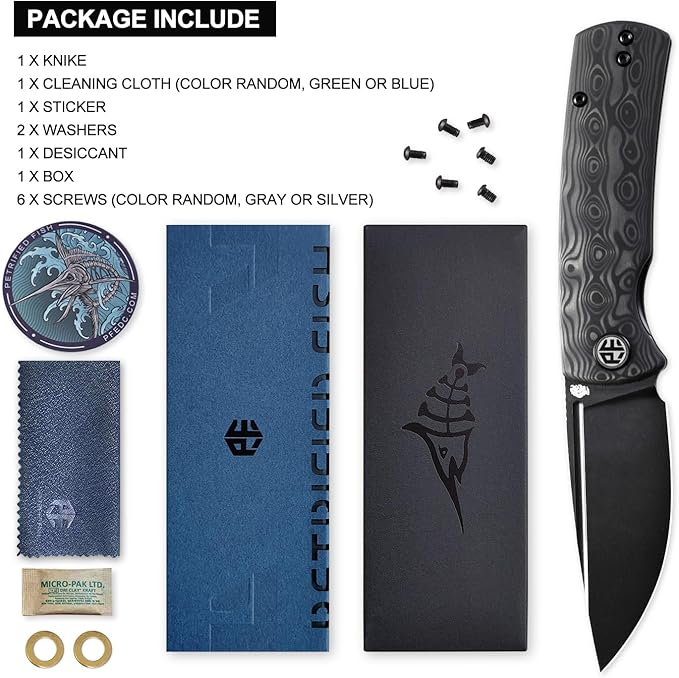 Petrified fish PFP01X Beluga,2.99" 14C28N Sand blasting Blade,95.6g G10 Hande Front Flipper Liner lock Folding knife (Carbon Fiber, Black Stonewashed)