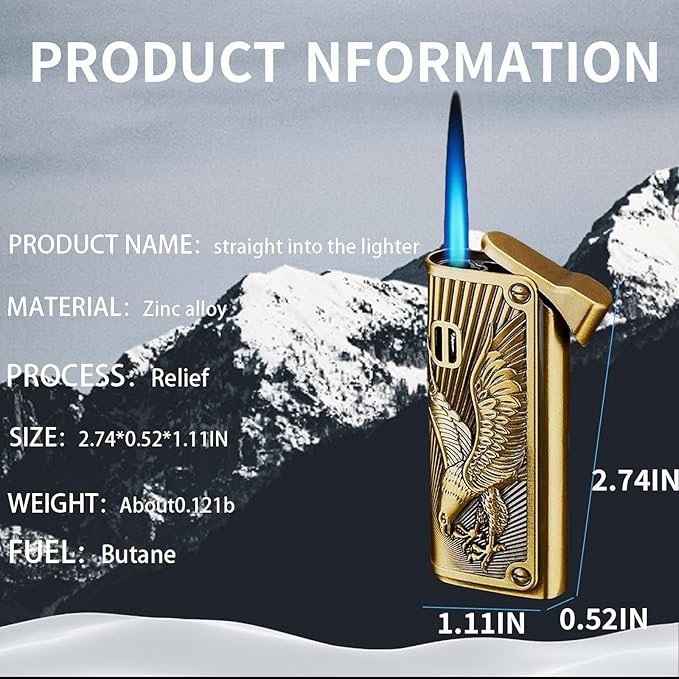 Cool Jet Eagle Torch Lighter Fun Refillable Butane Lighter Adjustable Windproof Unique Gifts for Men/Women,Fireplace Candle Camping BBQ (Without Butane Gas) (09)