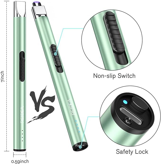 Electric Lighter 2 Pack REIDEA S4 Pro USB Rechargeable Safety Lock with LED Battery Indicator Flameless Windproof Arc Plasma Lighter for Candle, Fireworks (Mint Green)