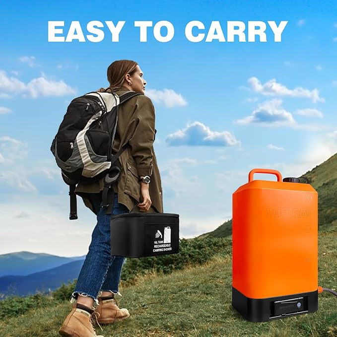 4.5 gallon/16L Silicone Water Tank,Portable Outdoor Shower,Electric Shower,8 Types of Multifunctional Shower Heads,Using Solar Heating Temperature Display,Suitable for Camping,Beach,and Hiking