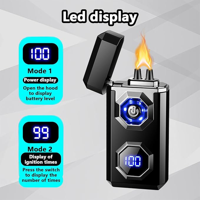Electric Lighter,Type-C Arc Lighters Rechargeable,Big Flame Windproof Lighter,Plasma Lighter with LED Battery Display and LED Lighting, Suitable for Camping,Scented Candles(Black)
