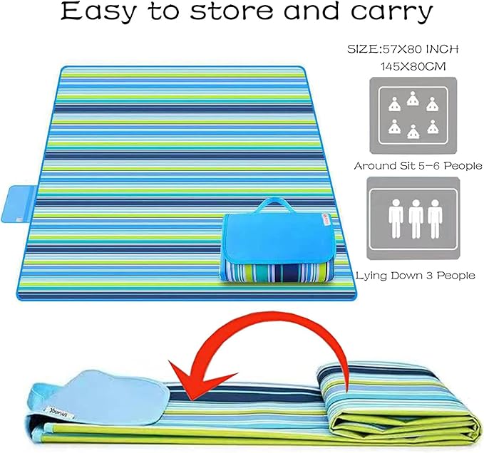 Lchkrep Picnic Blanket Beach Blankets 80"x60", Large Sandproof Waterproof Camping Portable Travel Blanket Play Mat for Outdoor Indoor Family Beach Park Grass,Hiking, Music Festiva