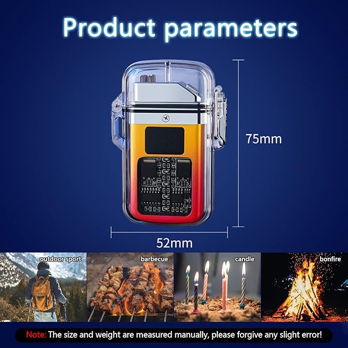 Electric Rechargeable Lighter Transparent Waterproof Dual Arc Plasma Lighter Type-C Rechargeable Lighter Outdoor Windproof Lighter for Outdoor,Camping,Candle and Survival(Red and Yellow)