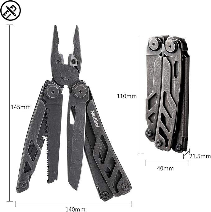 NexTool Heavy Duty Multitool, Spring-Action Multitool Pliers with Pocket Scissors,Replaceable Wire Cutters,Nylon Sheath, Folding Multitool Knife with Safety Lock for Camping Survival Home Repair DIY