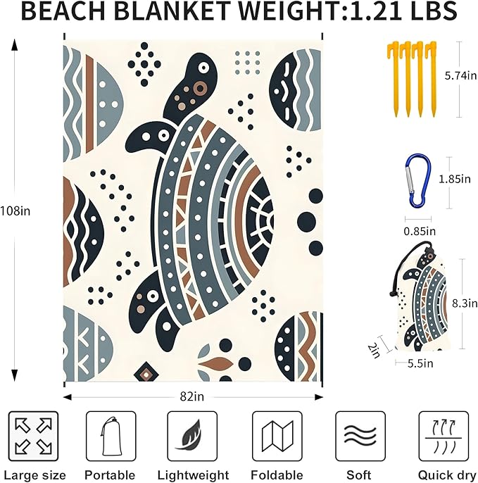 Large Beach Blanket Waterproof Sandproof 108"x 82" for 1-6 Adults,Quick Drying Beach Mat,Lightweight & Durable,Beach Essentials for Family Beach Camping Travel Picnic