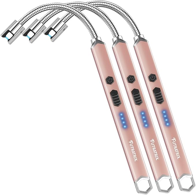 Electronic Candle Lighter Arc Windproof Flameless USB Rechargeable Electric Lighter (3 Pack - Rose Gold)