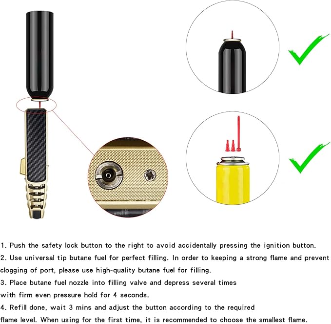 DOUBFIVSY Jet Torch Butane Lighter with Gift Box, Bright Fire Lighter Windproof Refillable Butane Lighter Adjustable Flame Lighters for Cigar Grill BBQ Kitchen Cooker(Butane Gas Not Included) (Golden)