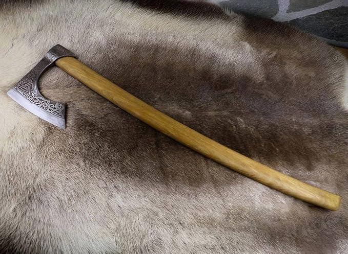 Handmade Viking Axe Real Carbon Steel Axe with Leather Sheath Camping Bearded Axes & Hatchets Hunting Axe Valentine's Day Gift, Camping & Hiking Cosplay Axe Gift for him (VK-Ax-6)