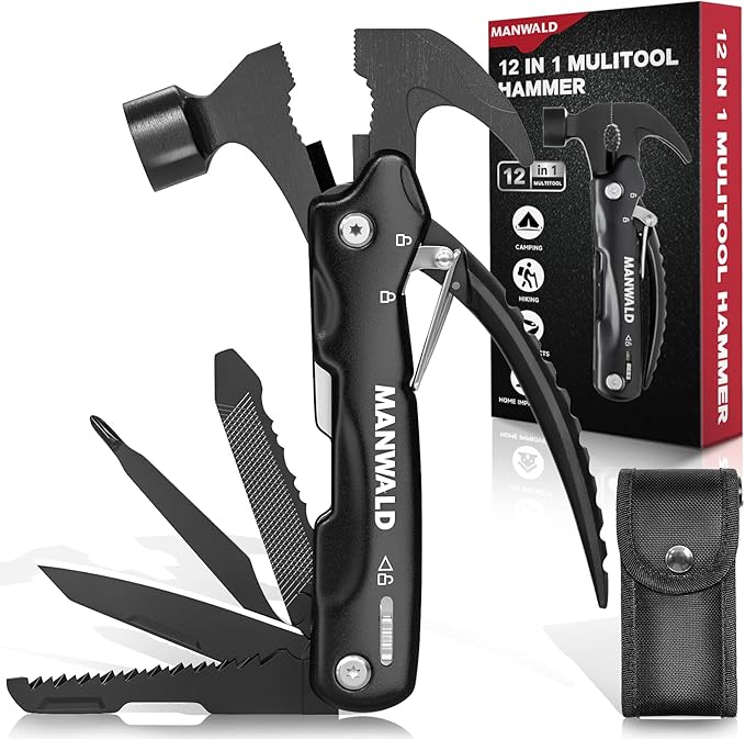 Gifts for Men, 12 in 1 Multitool Hammer, Stocking Stuffers for Men, Camping Accessories Survival Gear, Fathers Day Dad Gifts for Men, Birthday Gifts for Him